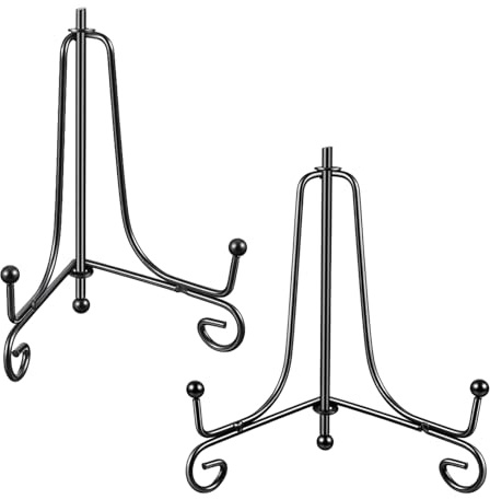 Alrhso 2 Stück Eisen Tellerständer 10cm Klein Aufsteller Tischstaffelei Schwarz Metall plate holder Display Tellerhalter Klappbar für Bilderhalter Foto Kunst Teller Bücher Bild und Tabletop Art