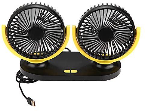 Klanata Ventilateur de voiture USB à double tête 12 V, climatiseur portable, système de refroidissement automatique et de ventilation, ventilateur de véhicule à double tête réglable à 3 (Noir Jaune)