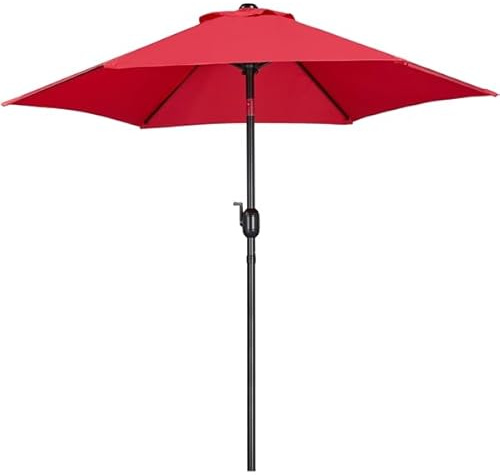 Yaheetech Parasoll, trädgårdsparasoll, Ø 230 cm, balkongparaply med 6 spröt, runt parasoll, terrassparaply, vevparaply för balkong, röd