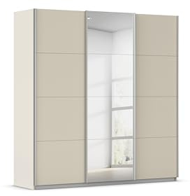 Rauch Möbel KULMBACH, Schwebetürenschrank, Farbe Beige, Breite 203 cm | Kleiderschrank mit Schwebetüren, Schiebetüren, 3-türig, mit Spiegel, Zubehör Basic, Schlafzimmer, Jugendzimmer, Garderobe