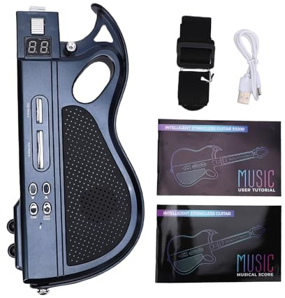 Vroomoto Chitarra Elettrica per Bambini Pieghevole Senza Corde LED Illuminata 7 Suoni BT Ricaricabile 4 Ritmi di Drum Machine con Tracolla Strumento Musicale Giocattolo per Gite (Nera)