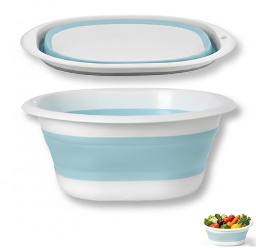 Collapsible Washing Up Bowl, Foldable Silicone Washing Bowl 5L Blue
