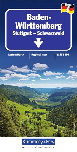 Kümmerly+Frey Regional-Strassenkarte 7 Baden Württemberg 1:275.000: Mit Stuttgart und Schwarzwald. Inkl. Ortsverzeichnis und Reiseinformationen