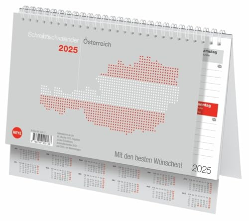 Schreibtischkalender Österreich klein 2025: Tischkalender zum Aufstellen. Klappkalender mit österreichischen Feiertagen und Schulferien. 24 x 18 cm. (Bürokalender Heye)