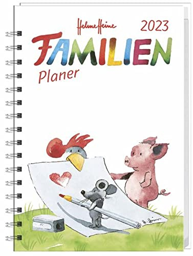 Helme Heine Familienplaner Buch A5 2023. Familienkalender mit 5 Spalten. Liebevoll illustrierter Buch-Kalender mit Einstecktasche und Schulferien. Terminplaner mit 160 Seiten.