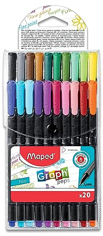 Maped M749151 - Fineliner Graph Peps, Metallspitze 0.4 mm, 20er Packung