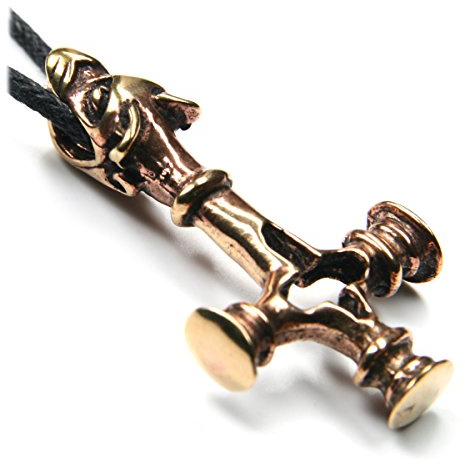 Drachensilber Wolfskreuz Wikinger Schmuck isländischer Schmuck Halskette Bronze, inkl. Verstellbarem Band Thors Hammer Anhänger Biker Amulett