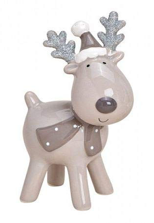 TEMPELWELT Figurine de décoration élan Renne | polystein | Figurine d'hiver | décoration d'hive/Noël -13 cm, Multicolore, Gris, Blanc