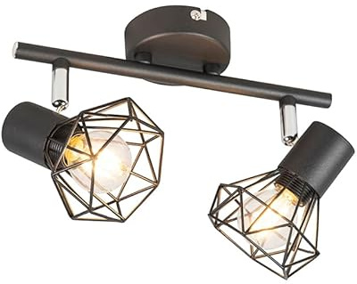 Qazqa Verstellbarer Deckenstrahler, Deckenspot - Mosh - Schwarz, max. 40W, Geeignet für LED, 3.4cm, 2-flammig, Ideal als Wohnzimmerlampe, Küche lampe und