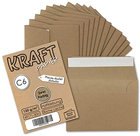 100x Briefumschläge DIN C6 Kraftpapier - Braun - 11,4x16,2 Haftklebung | NEUSER PAPIER - mit Haftklebung - 114 x 162 mm - Vintage Recycling Kuverts - Kraftpapier - selbstklebend -