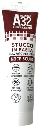 Rasaben - Stucco in Pasta A32 Color Noce Scuro, Specifico per Legno, Pronto all'Uso, Ottima Carteggiabilità, Non Ritira o Crepa, per Mobili e Infissi, Uso Interno, Made in Italy, Tubo da 150ml