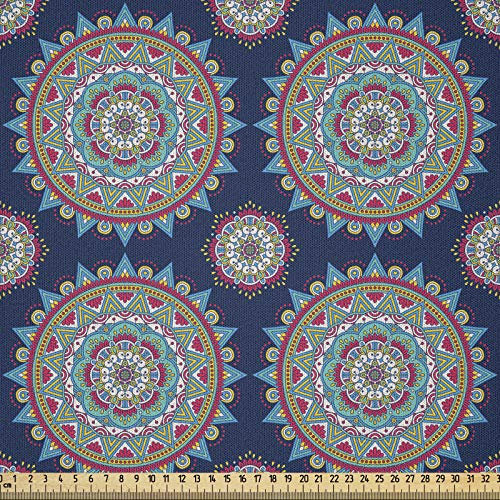 ABAKUHAUS Mandala Stoff als Meterware, Spirituelle chinesische Flora, Microfaser Multi Zweck Dekostoff für Kunsthandwerke, 3M (230x300cm), Mehrfarbig