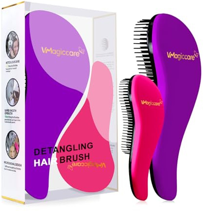 VMAGIC Detangling borste – glid ut utredningsborsten genom trassligt hår – bästa borst/kam för kvinnor, flickor, män och pojkar – använd i vått och torrt hår Purple (Big) + Rose Red (Small)