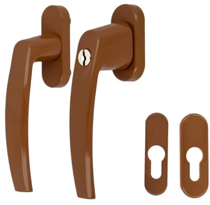 Alu Terrassentürgriff Paar mit Rosetten - abschließbar, Farbe:Golden Oak RAL 8003