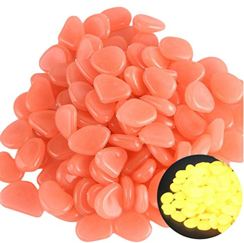 JK Home Juego de 50 piedras luminosas fluorescentes fluorescentes para decoración de jardín, color naranja