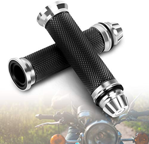 Motorrad Lenkergriffe, Gummi Handgriffe mit Aluminium Lenkerende, Universal für 7/8 (22 mm) Lenker(Silber)