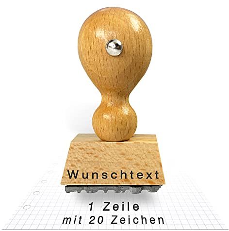 Betriebsausstattung24 Traditioneller Holzstempel Wunschtext - inkl. Textplatte - Stempel aus Naturholz - Buchenholz - 33 x 6 mm