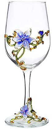 Enamel Flower Gin Balloon Glass Wine Glass Birthday Mothers Day Gifts (Blue lily)