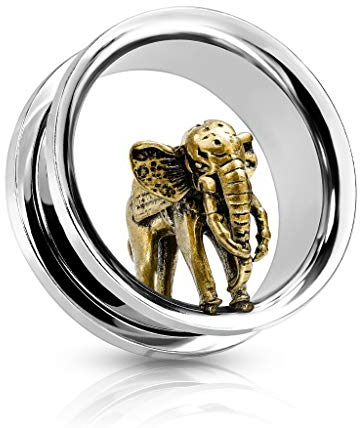 beyoutifulthings Ohr-Tunnel Goldener Elefant Silber 12-mm Ohr-piercing Edelstahl Ohr-Schmuck Screw Fit Flesh Plug Schraub-Verschluss