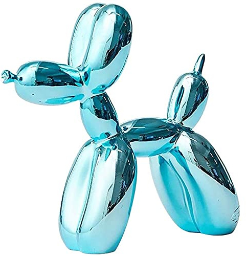 KKLT Cane Palloncino Scultura 10 Colori Desktop Ornamenti,Polyresin con Finitura Metallica Modello di Cane Palloncino Artigianato Scultura per Office Casa-Azzurro 30x30x12cm(12x12x5inch)