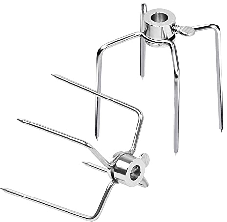UISEBRT Fleischnadeln Edelstahl Fleischklammer - 2 Stück BBQ Fleischklammer Grillspieße Zubehör Rotisserie Hähnchengrill Drehspieß 10mm mit Feststellschraube für BBQ (2 Stück)