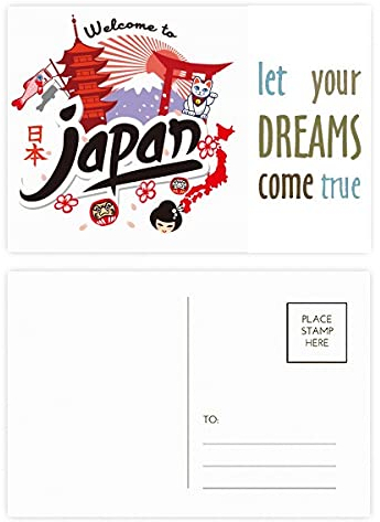 Japanische Postkarten-Set mit roter und schwarzer Karte für Mädchen, Glückskatze mit Traum, 20 Stück