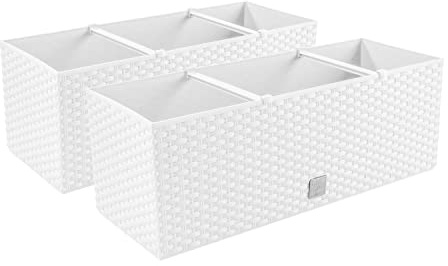 PAFEN 2X Blumenkasten Blumentopf Rattan-Optik Pflanztopf Balkonkasten Pflanzkästen, Weiß