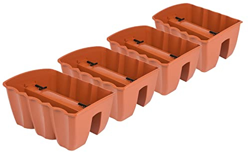 PAFEN 4X Blumenkasten Hängetopf - 39,5 x 28,5 x 20,5cm -Blumentopf Pflanztopf Balkontopf Geländertopf Geländerkasten, Terrakotta