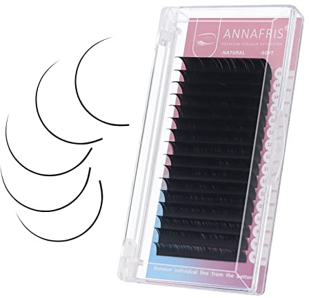 ANNAFRIS C/D/L/L+/LC/LD/LU/M Curl Individuelle Wimpernverlängerung Natürlich Klassisch Synthetischer Nerz Eyelashes Matt-schwarz Falsche Lashes Volumen Wimpern Extensions (0.07mm (8-15mm)Mix, D Curl)