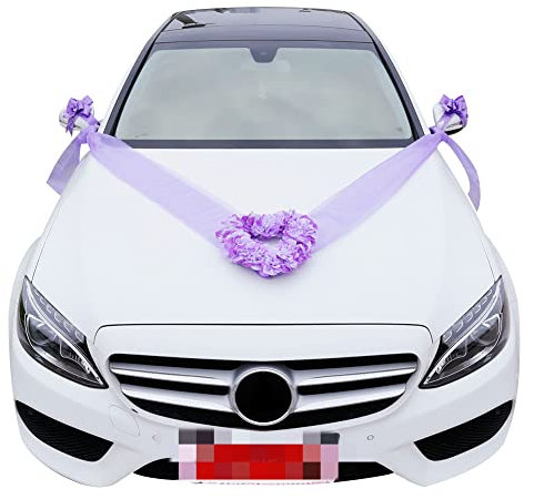 Herbests Autoschmuck Hochzeit, Auto Schmuck Braut Paar Rose Blumendekoration Brautblume Hochzeitsschmuck Auto Wedding Deko Girlande Hochzeitsschmuck Hochzeitsauto,Herz,Lila