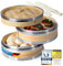 Dimono® Vaporera de bambú con acero inoxidable, Vaporera de 2 niveles con tapa, Cesta de cocción de arroz Cocedor de bambú para Sim Sum Dumplings, Verduras, Arroz, Carne, Pescado (Ø 20 cm)