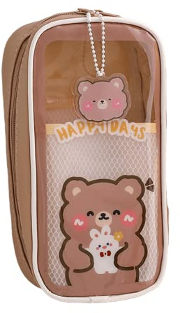 Kawaii-Federmäppchen, transparente Tasche mit Nadeln, Anhänger, niedlicher ästhetischer Bär, Hase, Welpen, japanischer Cartoon-Schreibwaren-Organizer, Taschenzubehör, Braunbär)