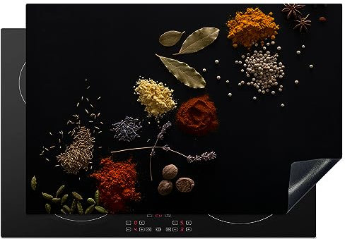 MuchoWow Herdabdeckplatte Ceranfeld Spritzschutz Küche Kräuter - Schwarz - Gewürze - Küche - Kochen 76x51.5 cm Induktionsherd Abdeckung Induktionskochfeld Ceranfeldabdeckung