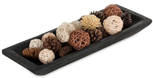Hanobe Holzschale Deko Holztablett Dekoschale: Groß Tablett Rechteckig Schlüsselschale Holz Laenglich Schlüssel Schale Laenglich Kerzen Lang Tisch Dekotablett Länglich 50cm, Schwarz