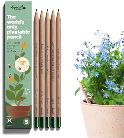 SproutWorld | Happy Bee Edition | Einpflanzbare Graphitstifte mit Samen in zertifiziertem Holz | Nachhaltiges Geschenk für Bienen und Natur | 5er Pack