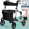 ELONEO Andador para Ancianos con Asiento - Ligero, Compacto y Plegable, Aluminio, 8 Alturas Regulables, Caminador para Mayores con Bolsa y Soporte para Paraguas, Compatible con Coches (Plateado)
