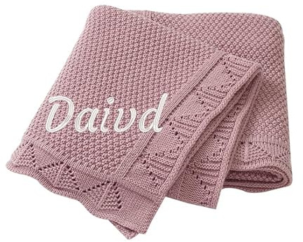 Bestickte Babydecke, personalisierte Babydecke, gemütlich, weiche Baumwolle, gestrickt, individuelle Namensdecke, Baby-Geschenk, Geschenk für Neugeborene (Lotuswurzelstärke)