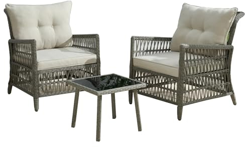 Wohnando Balkonmöbel mit Tisch und 2 Stühle Gartenmöbel Set Sitzgruppe Terassenmöbel Gartenset Rattan Bistroset Vento