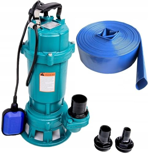 1500W Submersible Dirty Water Pump Grinder Sewage Well Septic Flood Sewage Sump (1500W Pump & 10m Blue Hose)
