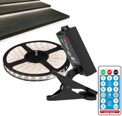 Teksome Strisce luminose LED solari per esterni, Strisce luminose solari | Lampada per ombrellone da esterno con luci solari da giardino | Luci da patio LED solari impermeabili con clip, luce