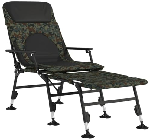 vidaXL Angelliege, Campingliege mit Verstellbaren Schlammbeinen, Klappbar Karpfenliege für Außenbereich, Klappliege Feldbett, Tarnmuster