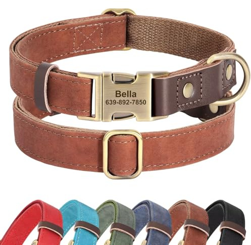 Didog Personalisiertes Hundehalsband aus PU-Leder, weich, langlebig, benutzerdefinierte Hundehalsbänder, verstellbares Hundehalsband mit Namensschild und Schnellverschluss-Metallschnalle für kleine