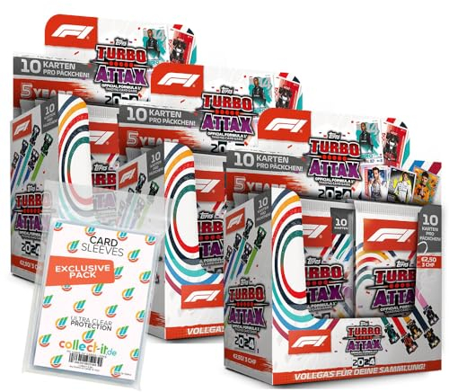 Bundle mit Topps - Turbo Attax Formel 1 2024-3 Display (72 Booster) + Exklusive Collect-it Hüllen