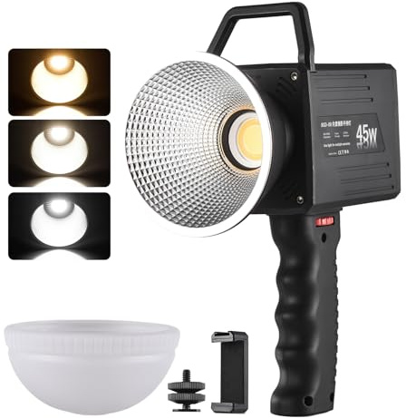 Andoer Portable COB Video Light Handheld LED Fill Light 45W 2800K-6800K Dimmable 9 Scene Lighting Effects Built-in Battery with Handle Reflector Diffuser for Vlog Live Streaming Photography