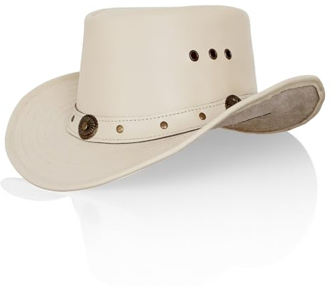 Fine Motto Cowboyhüte aus Leder, Westernhut, handgefertigt, breite Krempe, formbar, langlebig, australischer Outback-Hut für Damen und Herren