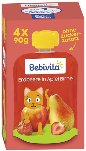 Bebivita Quetschbeutel Erdbeere in Apfel Birne, 4 x 90g 4er Pack (4x4x90g)