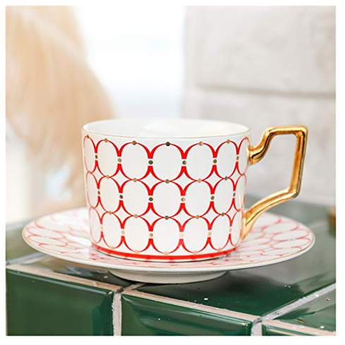 HFGDRH Tazzine da Caffè Vintage, Marocchina Tazza e piattino di Ceramica Set 250ml Cappuccino Afternoon Tea Cup(Circle Red)