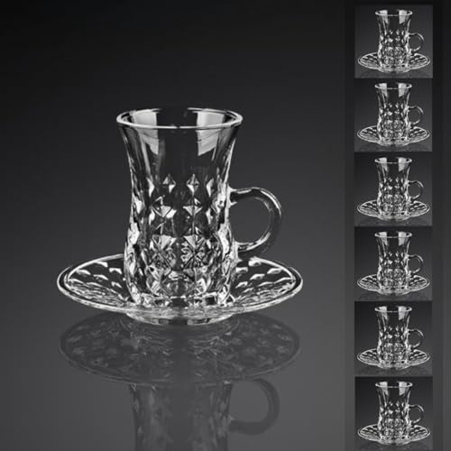 Juego de vasos de cristal turco, vasos transparentes con asa, cristalería vintage, vasos y bandeja para café y té, decoración de cocina