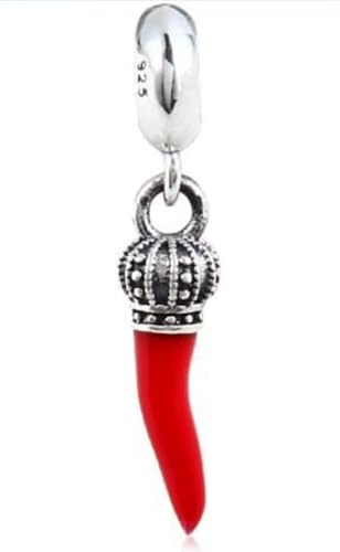 Generico Ciondolo in Argento Sterling 925 con Corno Rosso napoletano portafortuna, Charm per Bracciale