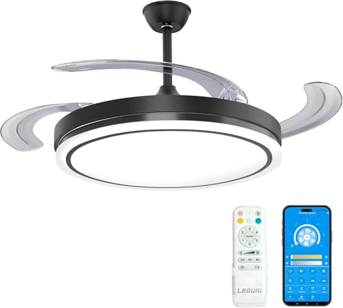 Citymart Ventilador de Techo 66w 30W Motor DC+36W Luz con aspas plegables | con luz Led, Mando a Distancia, 6 velocidades, Silencioso,función verano-invierno, temporizador, Temperatura CCT (Negro)